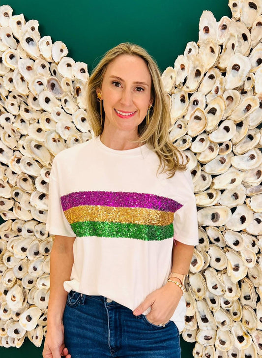 Mardi Gras soft lux tee with sequins