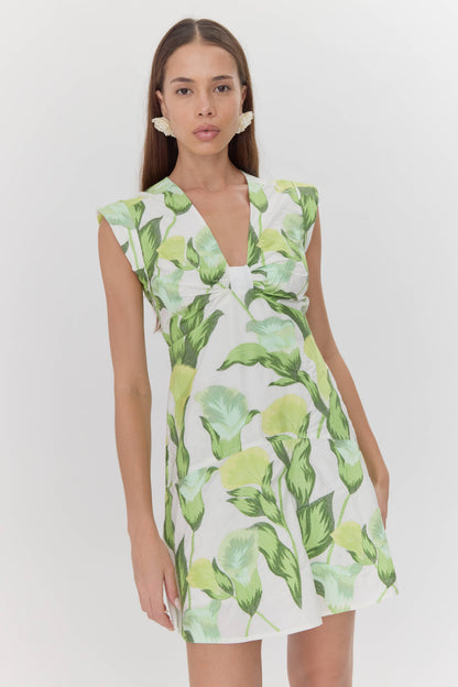 Eloise Twist Front Embroidered Tiered Mini Dress
