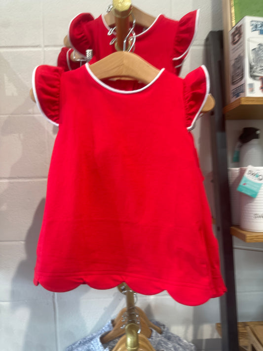 Red girls scalloped skirt set with white trim