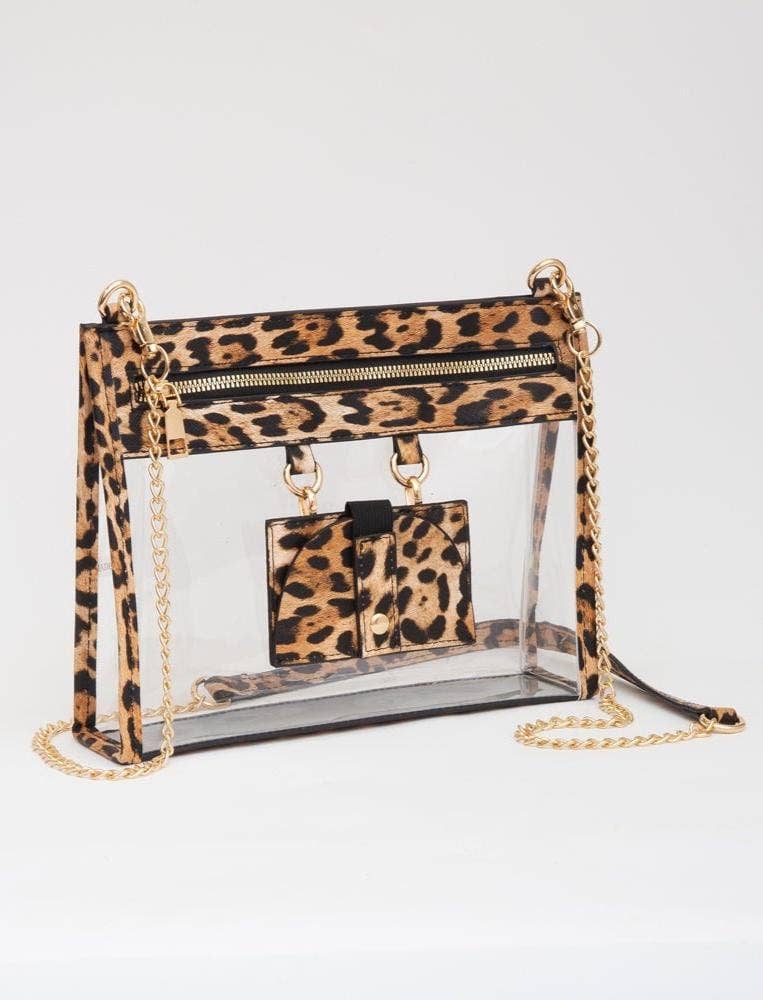Clear Gameday Crossbody Bag Purse With Sunglasses Holder: Gold