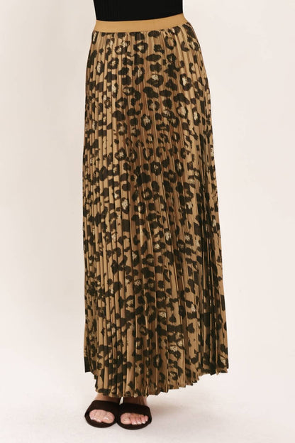 PREORDER - A printed woven pleated maxi skirt : LEOPARD