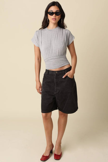 PREORDER: Sophie Cinched Ribbed Tee: Ivory