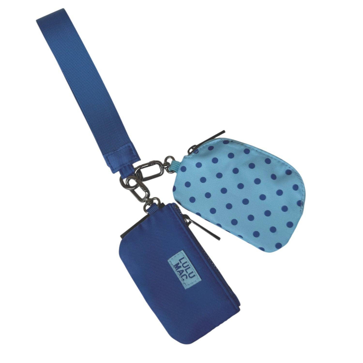PREORDER Lulu Mac Dual Pouch Wristlet Wallet : navy / light blue polka dot