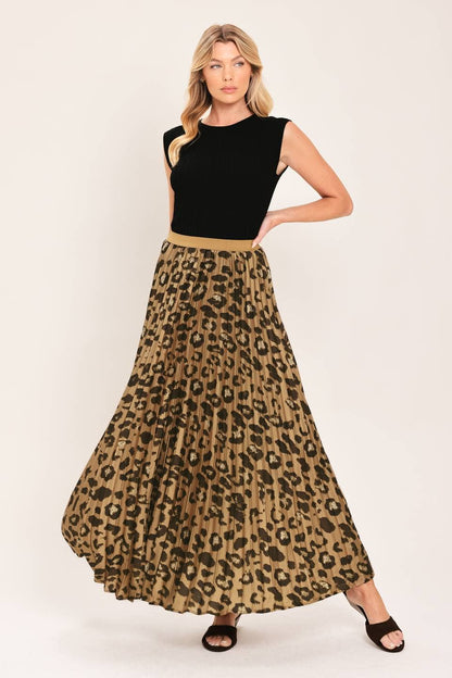 PREORDER - A printed woven pleated maxi skirt : LEOPARD