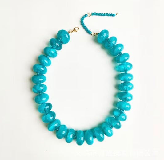 Chunky beaded necklace: CERULEAN BLUE