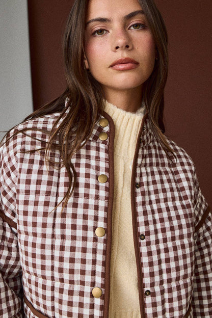 PREORDER - Gingham Quilted Jacket : BROWN