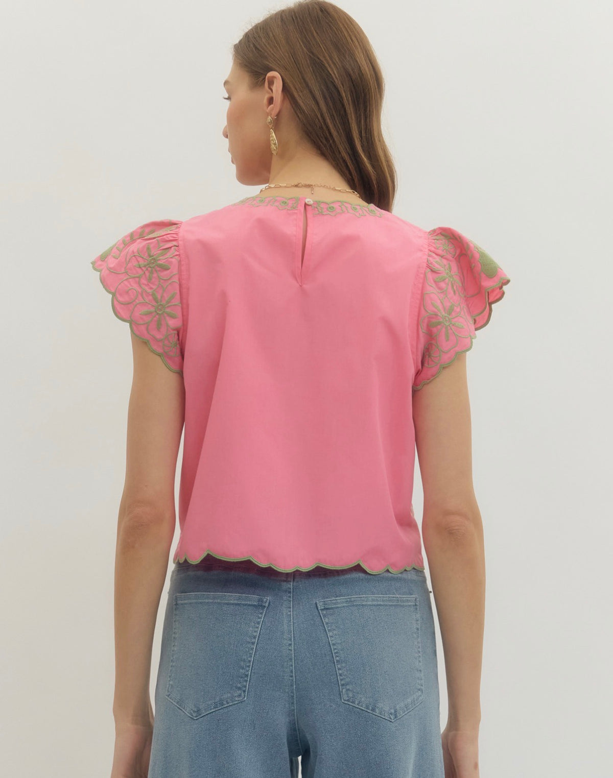 Entro embroidered blouse Pink/Green