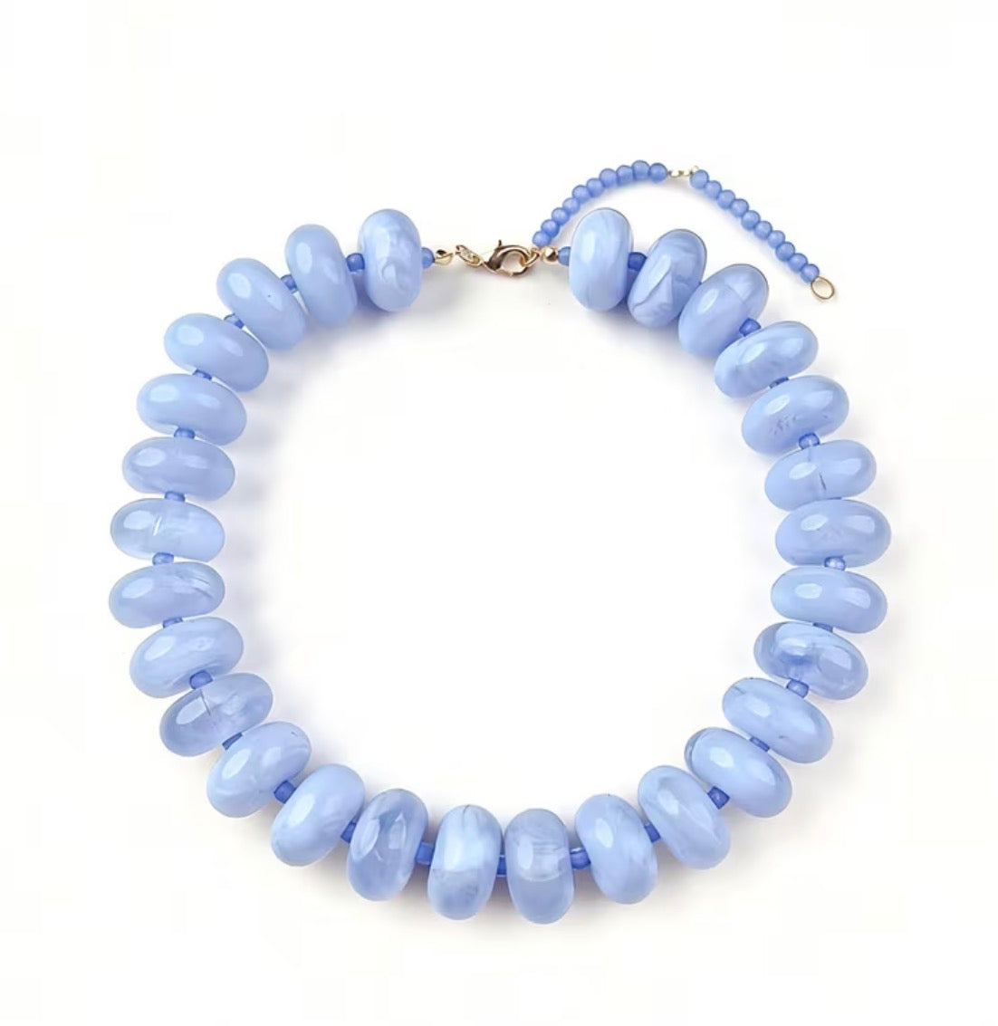 Chunky Beaded Necklace: LIGHT BLUE