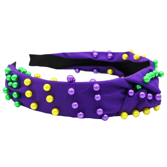Mardi Gras Purple, Green, and Gold Pearl Headband