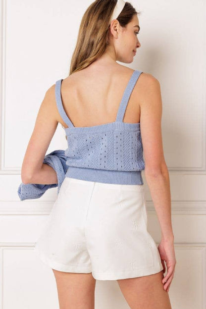 Bow embossed woven white skort