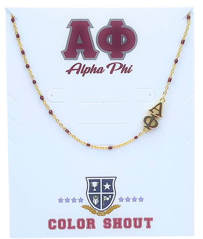 The Sorority Necklace: Side Set Greek letters on Enamel Bead Necklace: Alpha Gamma Delta