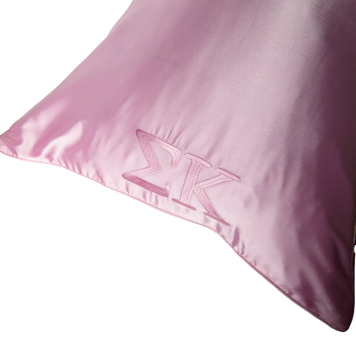 Sorority Pink Embroidered Satin Pillowcase: Phi Mu