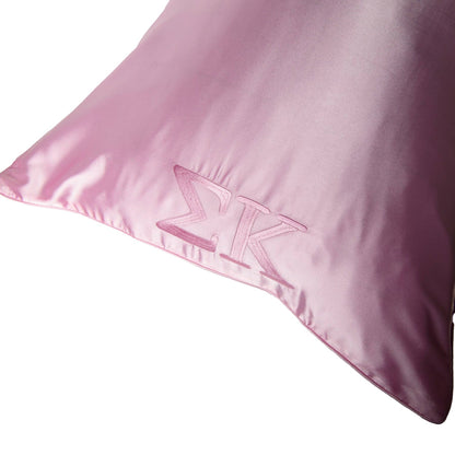 Sorority Pink Embroidered Satin Pillowcase: Alpha Gam