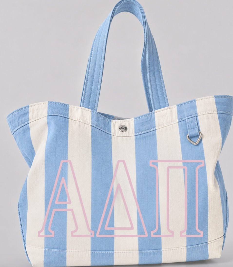 Sorority Embroidered/Stripe Canvas Tote: Alpha Omicron Pi