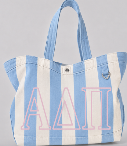 Sorority  Embroidered/Stripe Canvas Tote: Kappa Delta