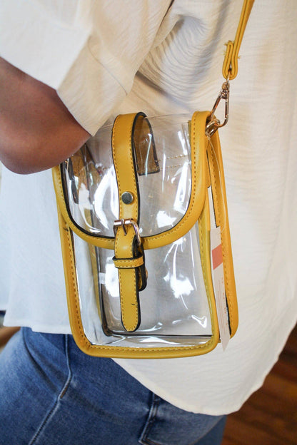 Game Day Clear Buckle Strap Mini Crossbody Bag Purse : Gold