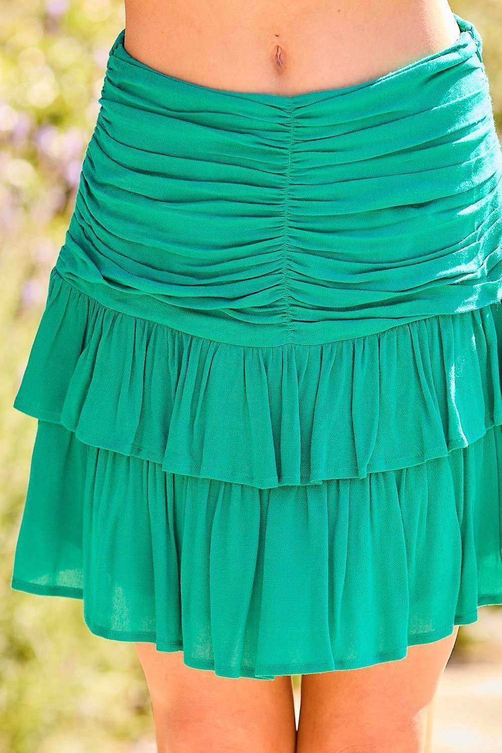 Ruffle Pleated Skirt: Jade green