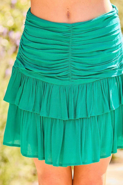 Ruffle Pleated Skirt: Jade green