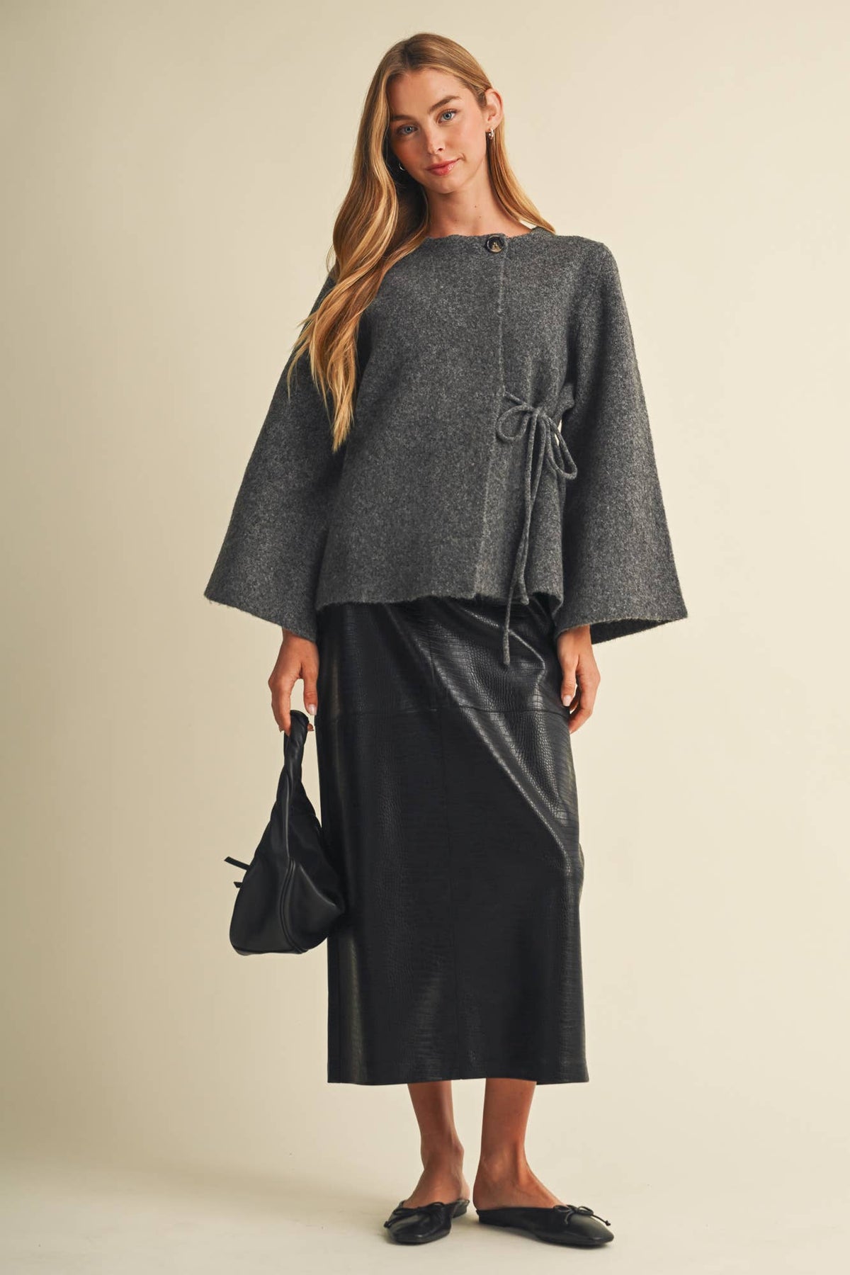 PREORDER - Croc-Embossed Pencil Skirt: Choco Fondant