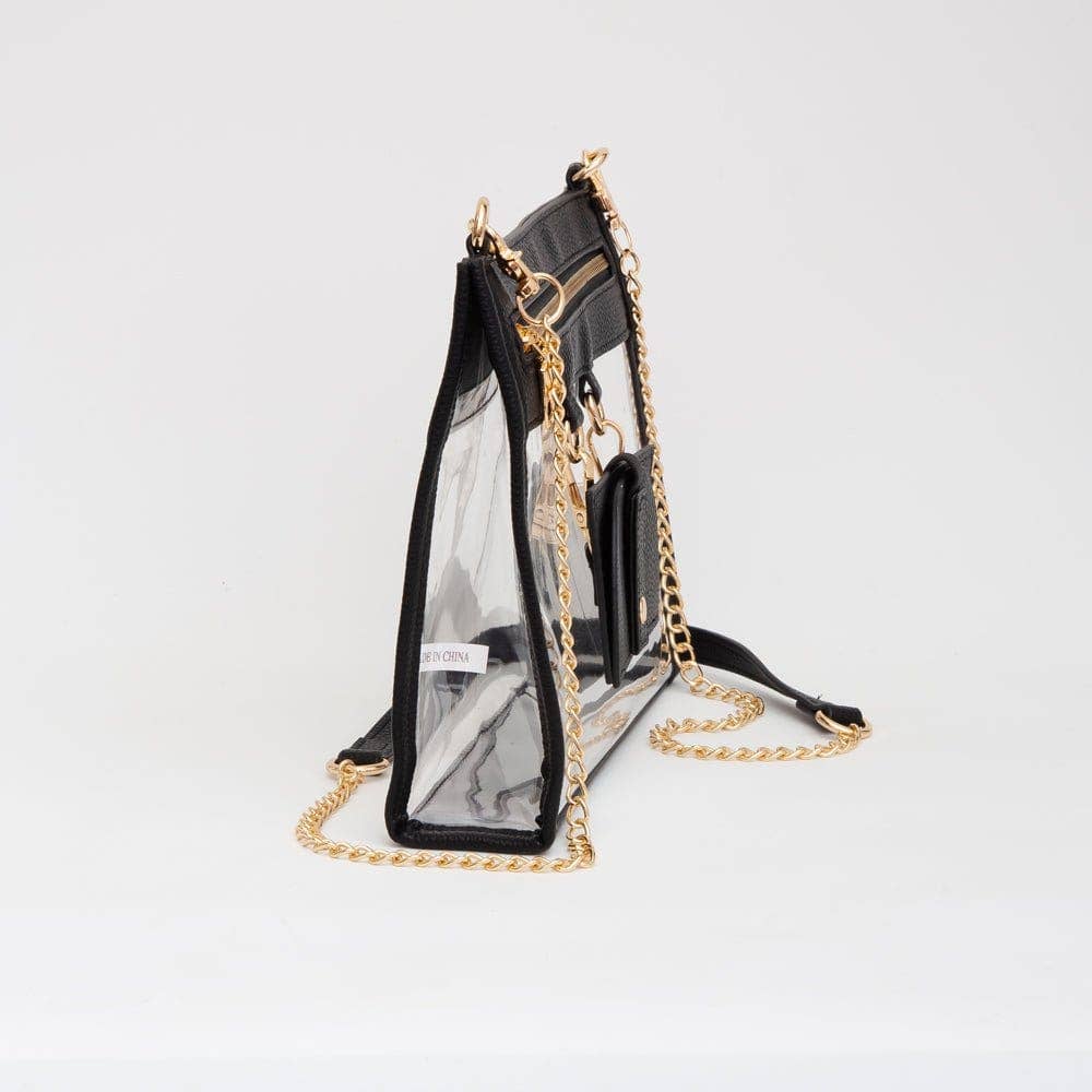 Clear Gameday Crossbody Bag Purse With Sunglasses Holder: Gold
