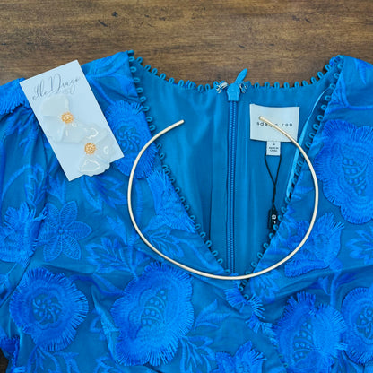 Adelyn Rae: Danica 3D Embroidered Scalloped Mini Dress: Blue