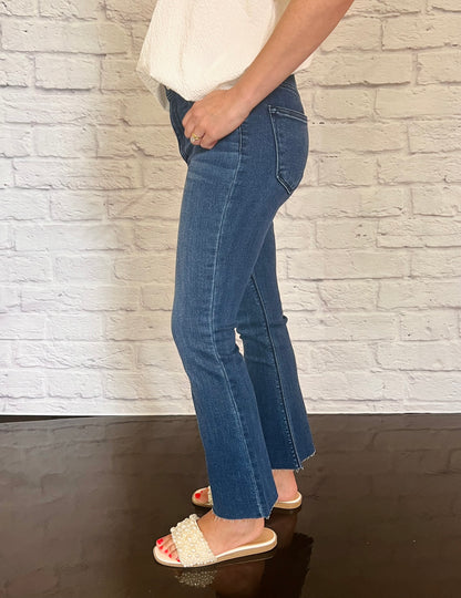 Dark Wash cropped flare jeans