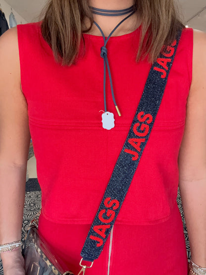 South Alabama Jags beaded purse strap: NAVY / RED