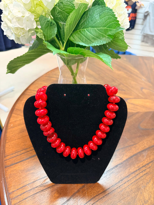 Chunky Beaded Necklace: RED  ￼