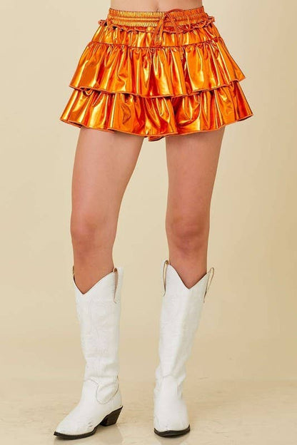 Metallic Ruffle Skort: PURPLE