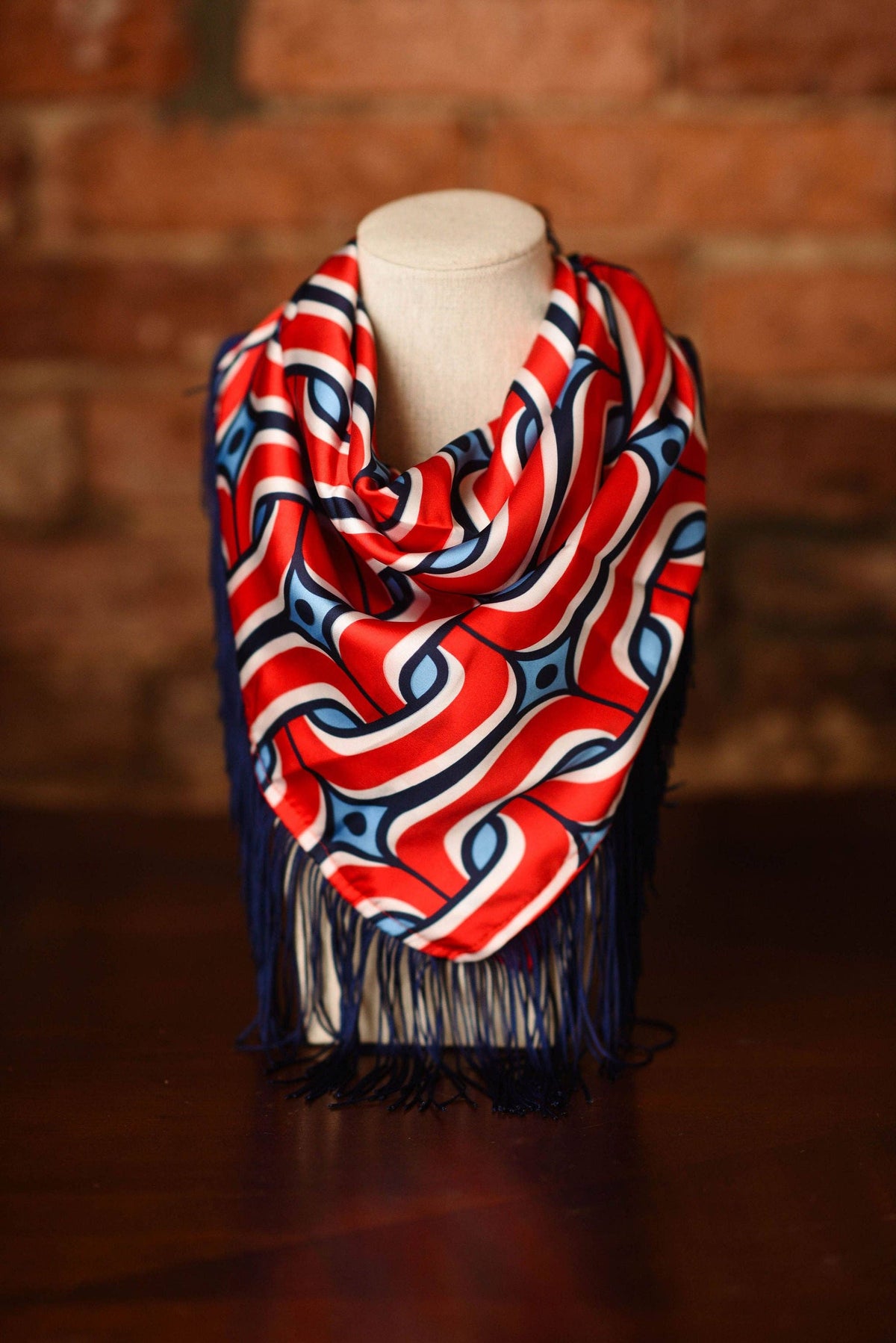 Fringe Scarf: Red and Blue