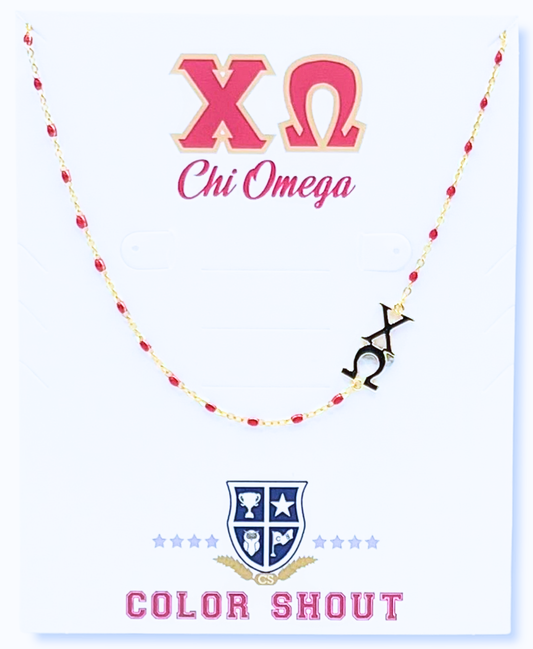 The Sorority Necklace: Side Set Greek letters on Enamel Bead Necklace: Chi Omega