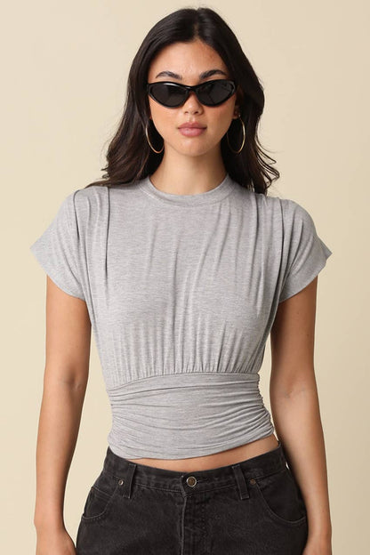 PREORDER: Sophie Cinched Ribbed Tee: Ivory