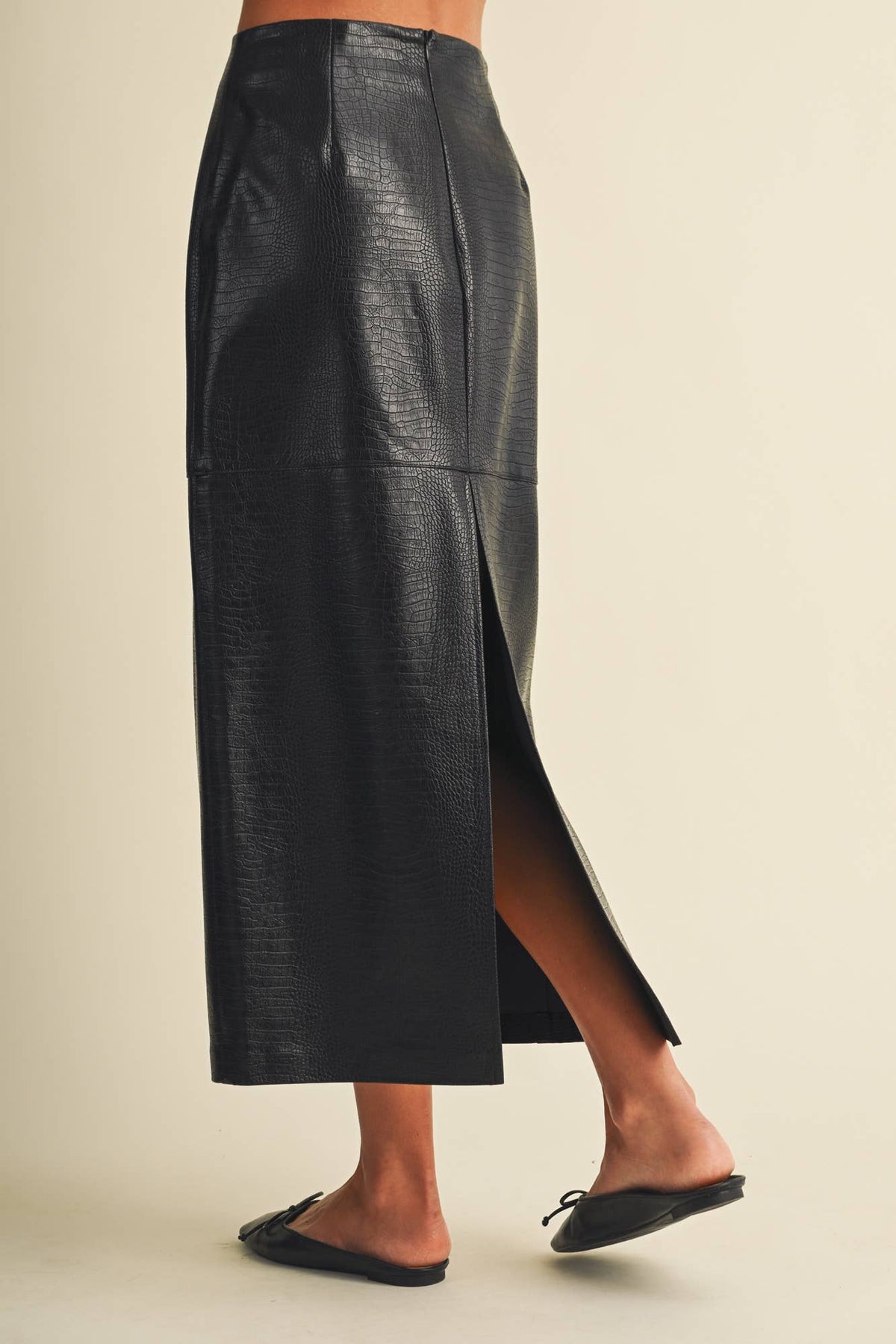 PREORDER - Croc-Embossed Pencil Skirt: Choco Fondant