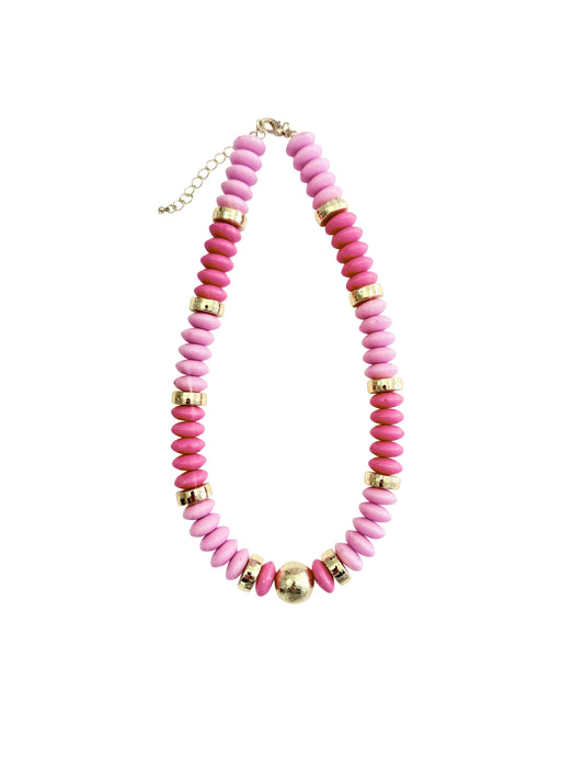Tobie Beaded Disc Necklace- Pink