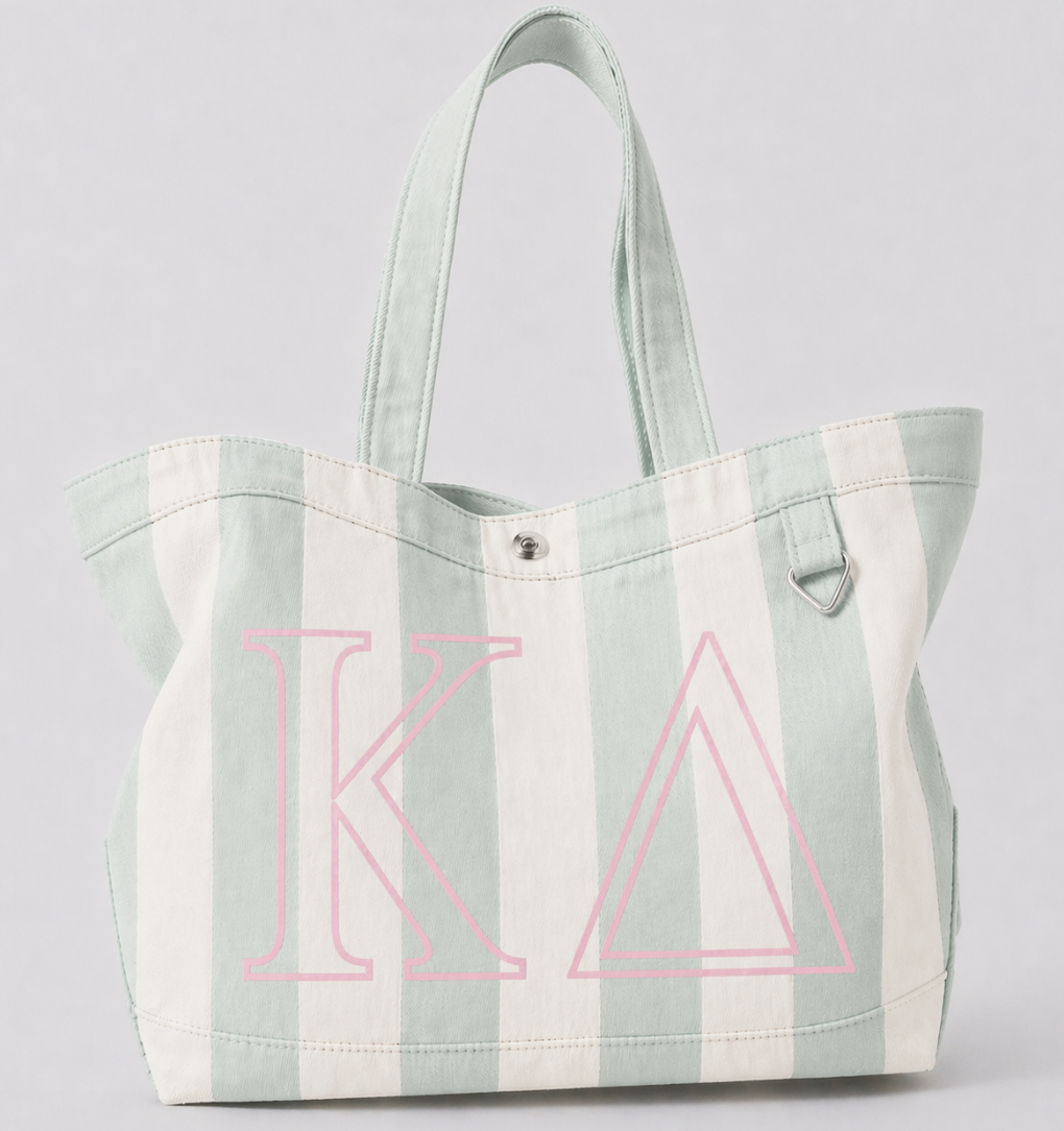 Sorority Embroidered/Stripe Canvas Tote: Alpha Omicron Pi