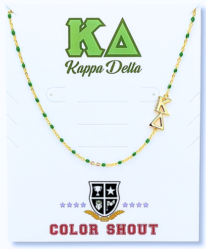 The Sorority Necklace: Side Set Greek letters on Enamel Bead Necklace: Alpha Gamma Delta