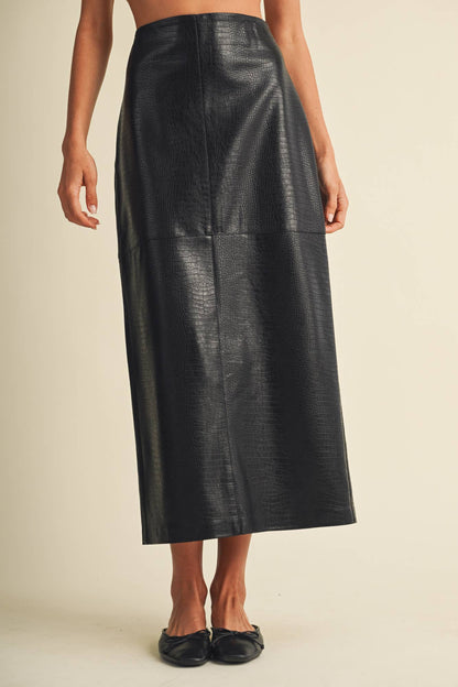 PREORDER - Croc-Embossed Pencil Skirt: Choco Fondant