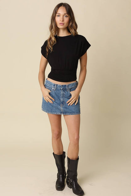 PREORDER: Sophie Cinched Ribbed Tee: Ivory