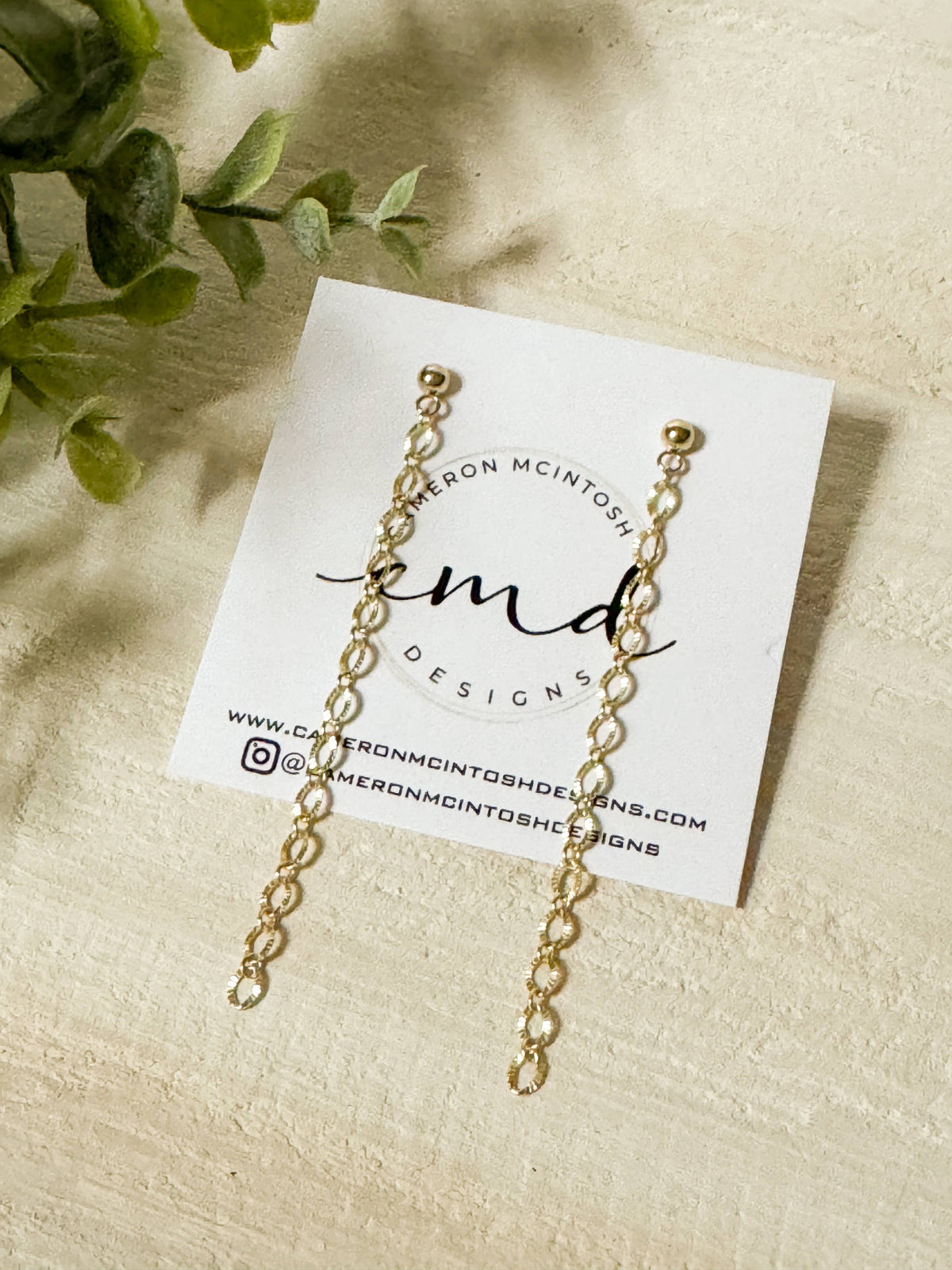 Cameron McIntosh Designs - Gold Textured Chain Duster Stud Earrings