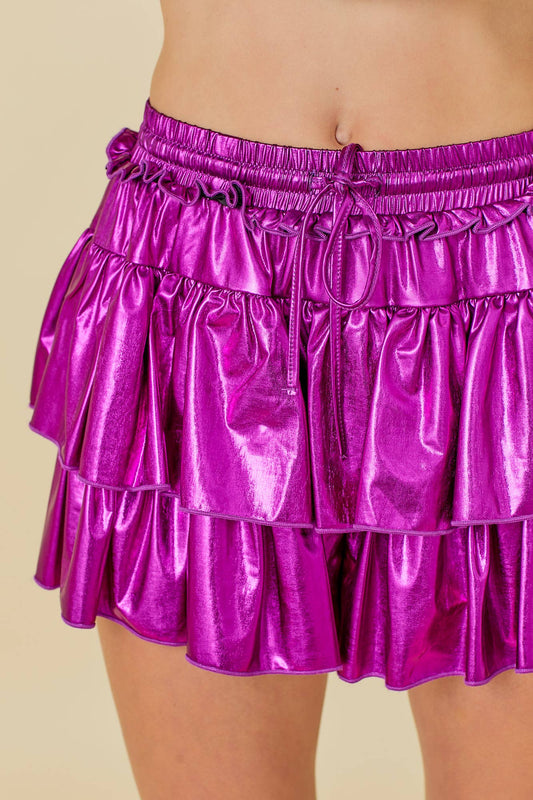 Metallic Ruffle Skort: PURPLE