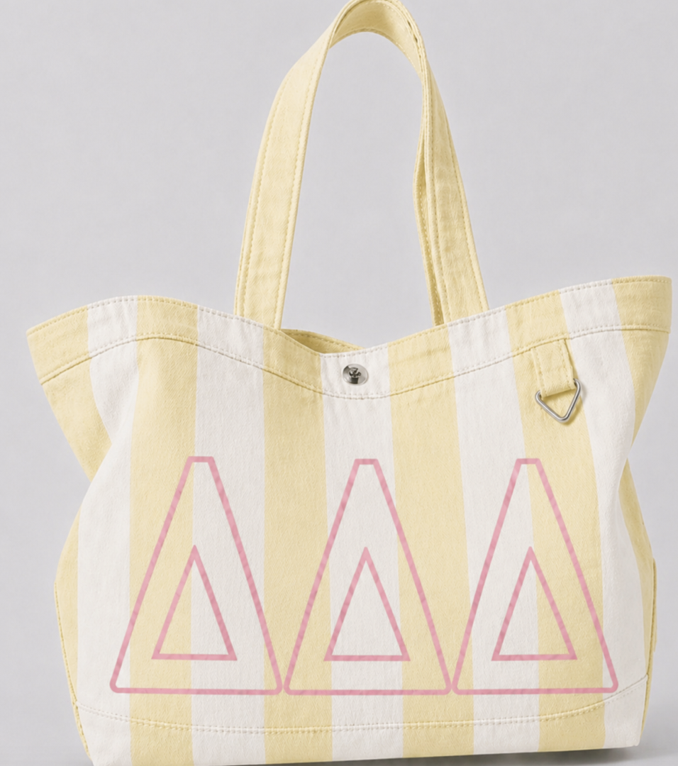 Sorority Embroidered/Stripe Canvas Tote: Chi Omega