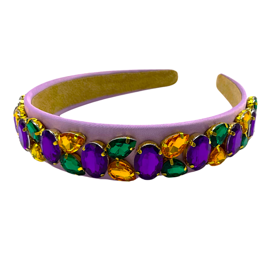 Lavender Mardi Gras  Headband with Purple, Green, and Gold Rhinestones