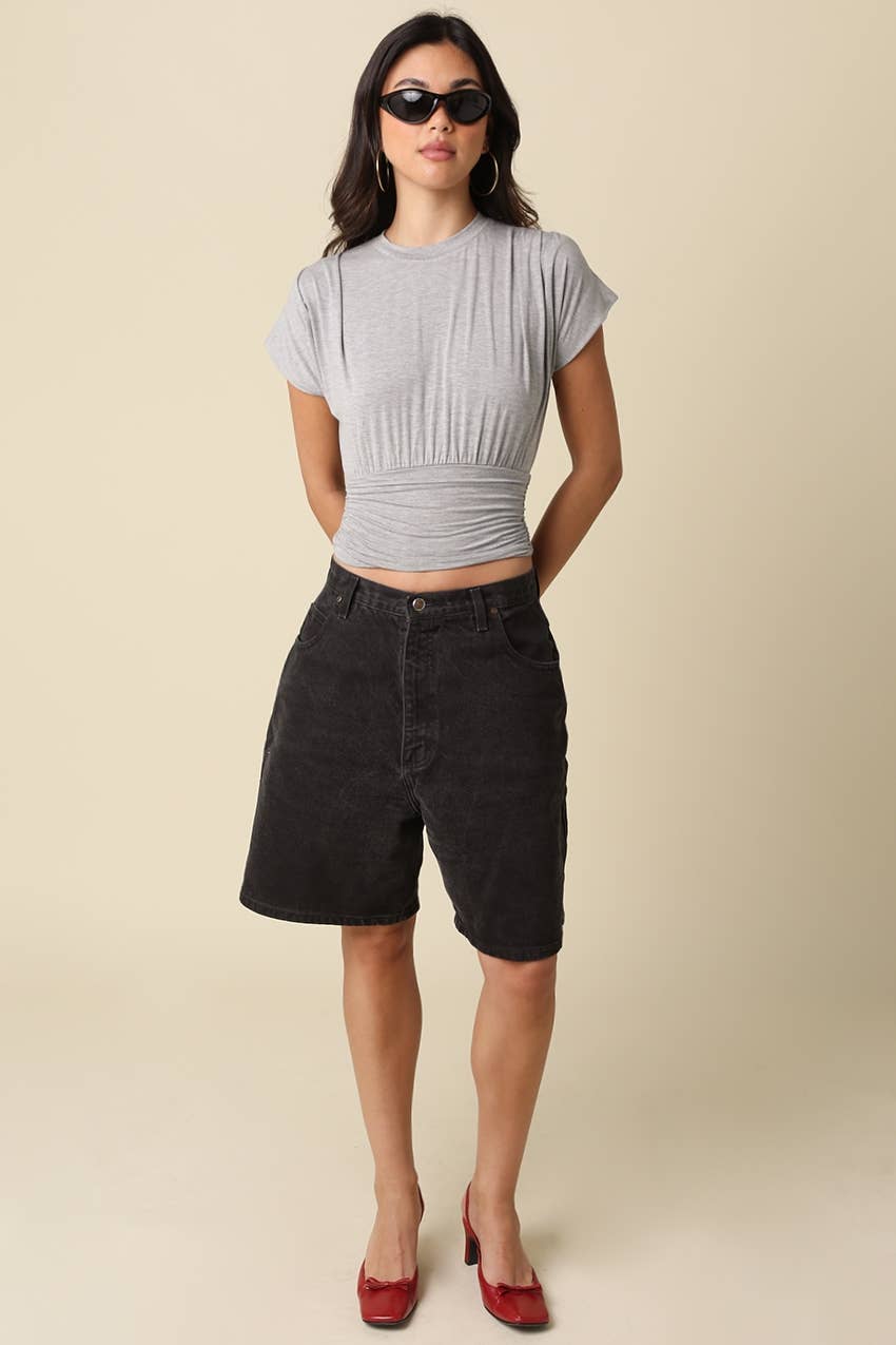 PREORDER: Sophie Cinched Ribbed Tee: Ivory
