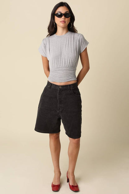 PREORDER: Sophie Cinched Ribbed Tee: Ivory