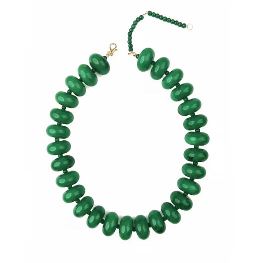 Chunky Beaded Necklace: GREEN