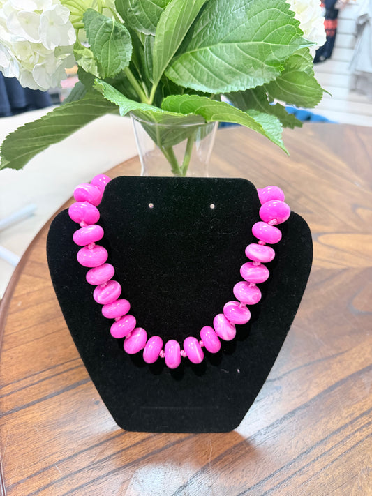Chunky Beaded Necklace: HOT PINK