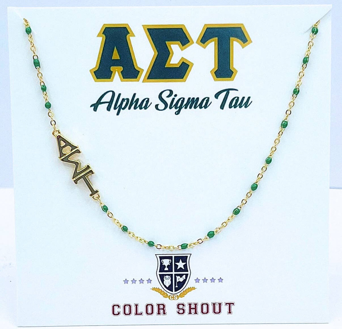 The Sorority Necklace: Side Set Greek letters on Enamel Bead Necklace: Alpha Omicron Pi