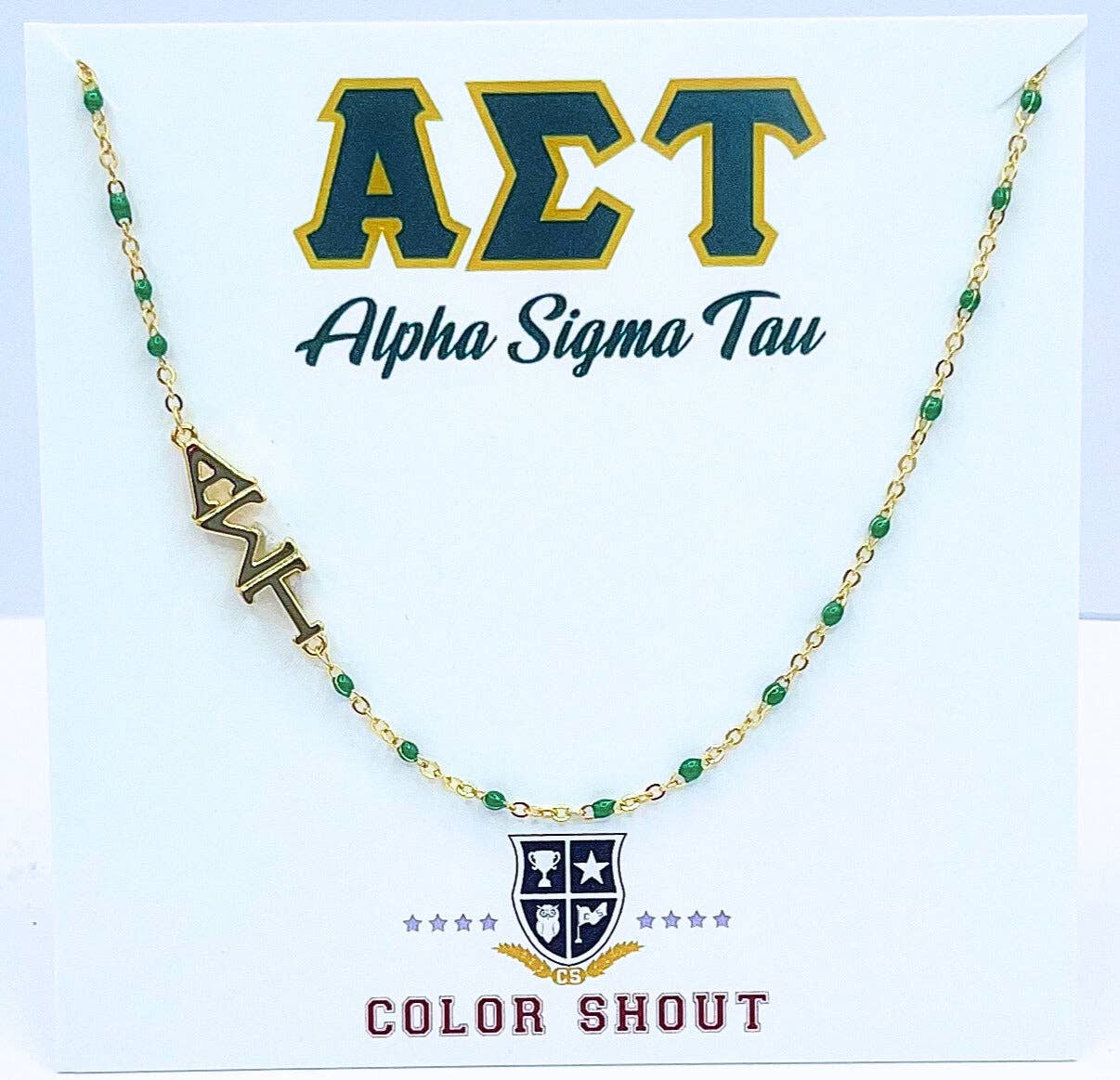 The Sorority Necklace: Side Set Greek letters on Enamel Bead Necklace: Alpha Gamma Delta