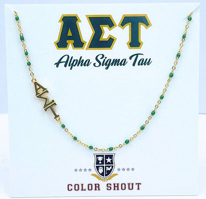 The Sorority Necklace: Side Set Greek letters on Enamel Bead Necklace: Alpha Gamma Delta