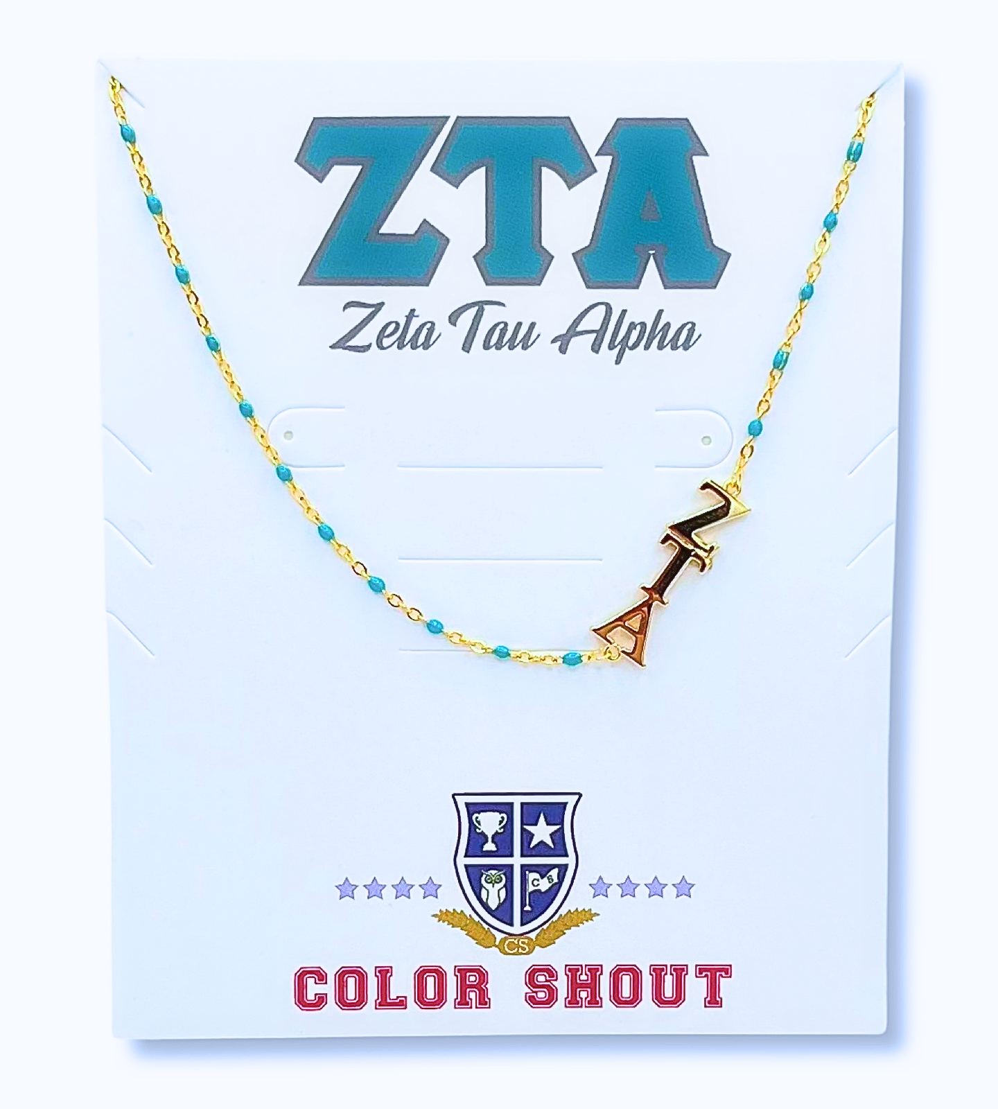 The Sorority Necklace: Side Set Greek letters on Enamel Bead Necklace: Alpha Gamma Delta
